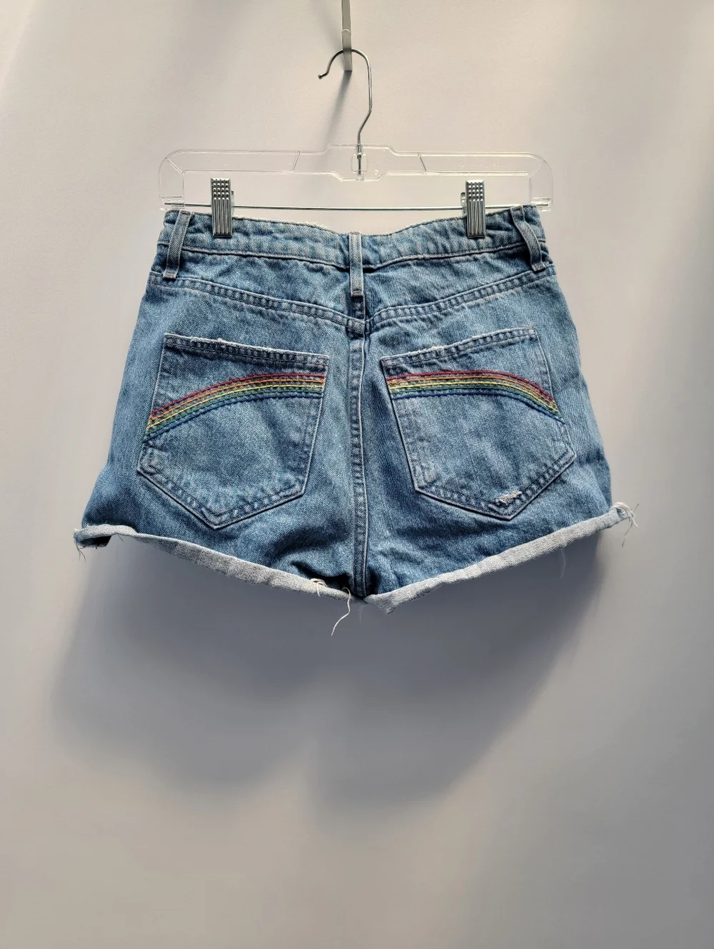 Show Me Your Mumu Blue Arizona High Waisted Shorts Size 25 Blue Rainbow Pockets